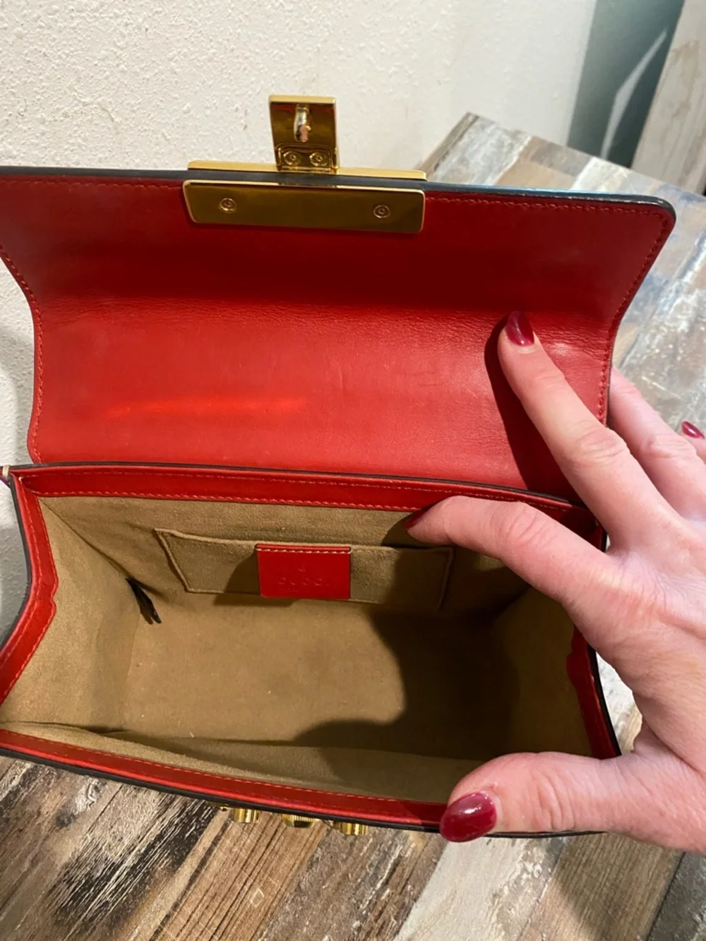 Gucci Red Leather Top Flap GG Canvas Chain Shoulder Bag - Picture 12 of 16